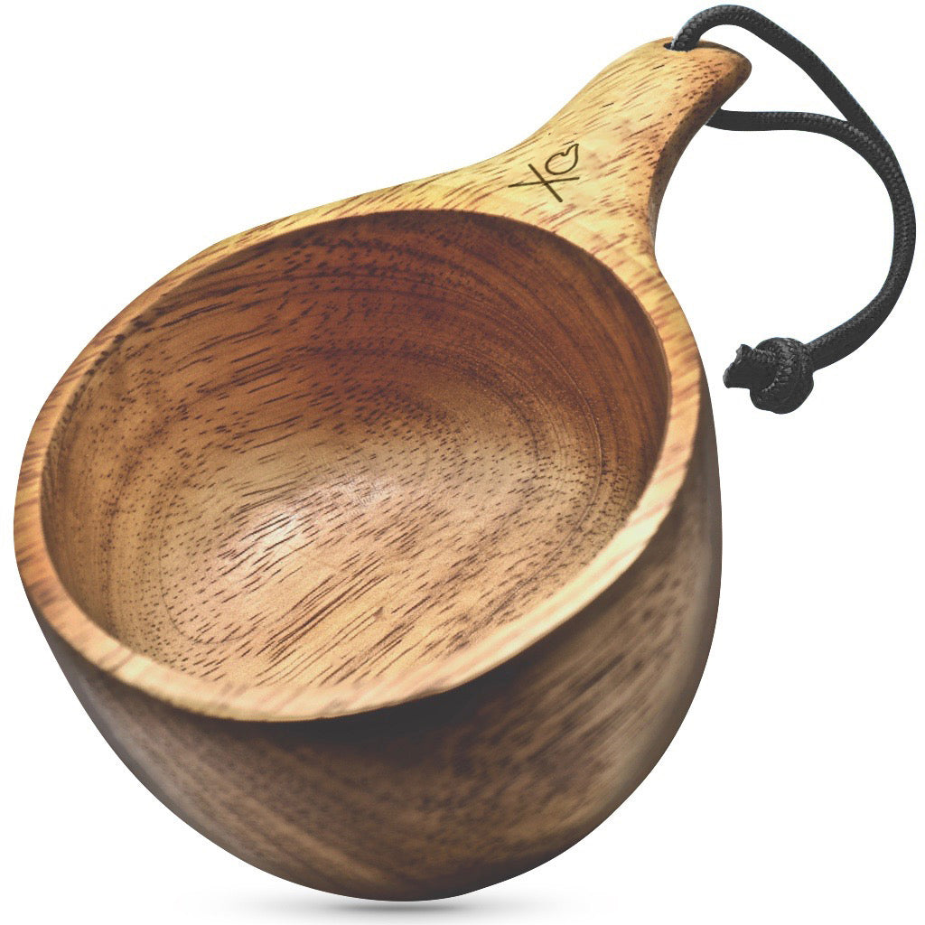 GCS Handmade Kuksa Wood Camp Mug with Fork and Spoon Lightweight &  Eco-Friendly Traditional Handcrafted Wooden Cup with Natural Chestnut  Bushcraft or